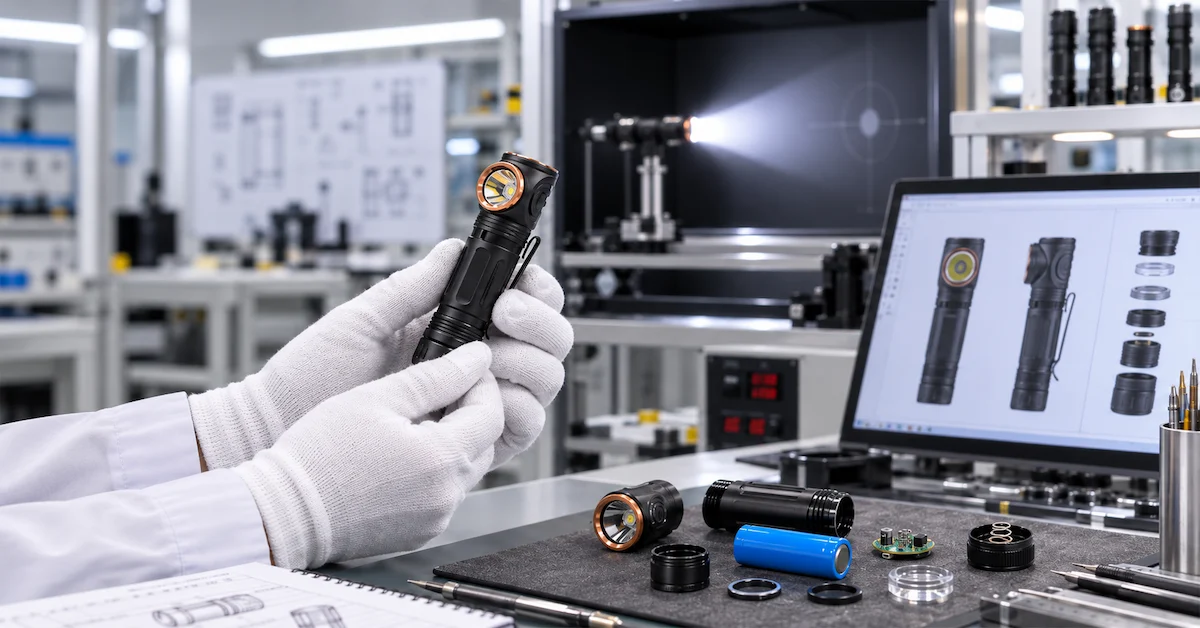 LED flashlight quality inspection in test lab