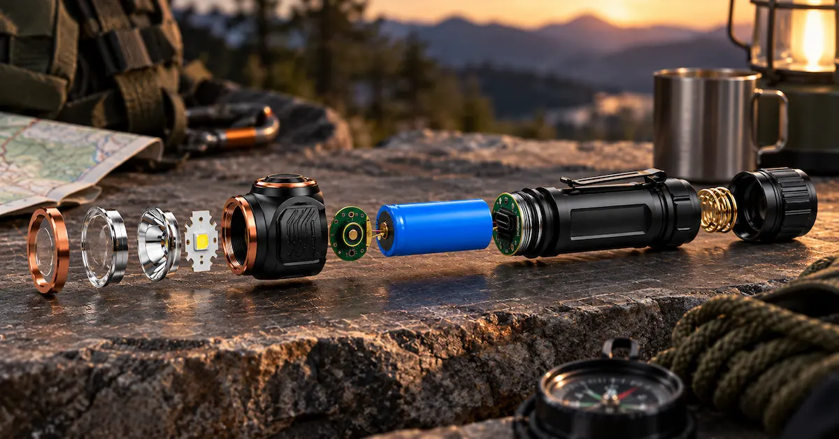 Rechargeable flashlight component structure