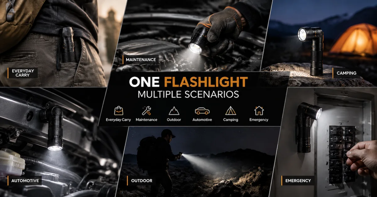 EDC flashlight for multiple use scenarios