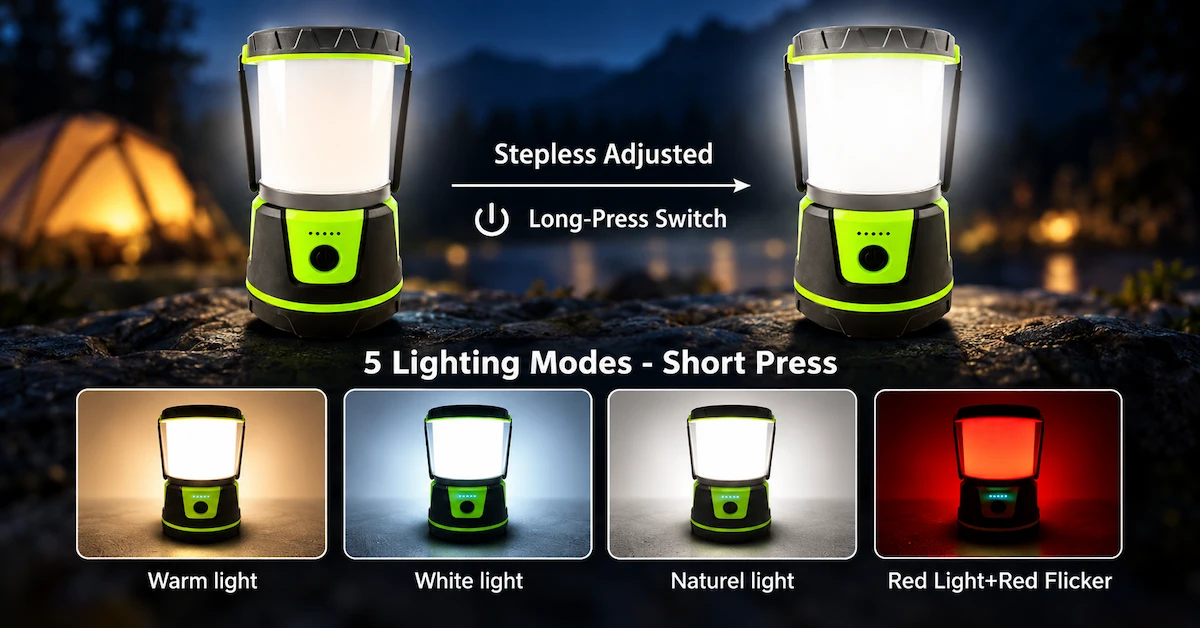 Emergency lantern showing five lighting modes