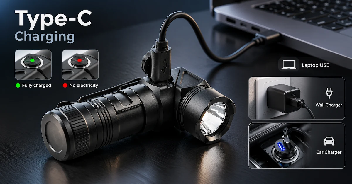 Rechargeable work light Type-C charging guide