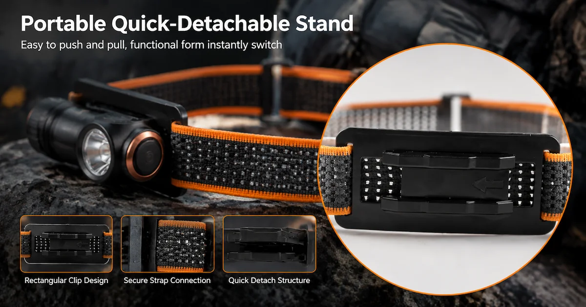 Portable headlamp quick release clip design