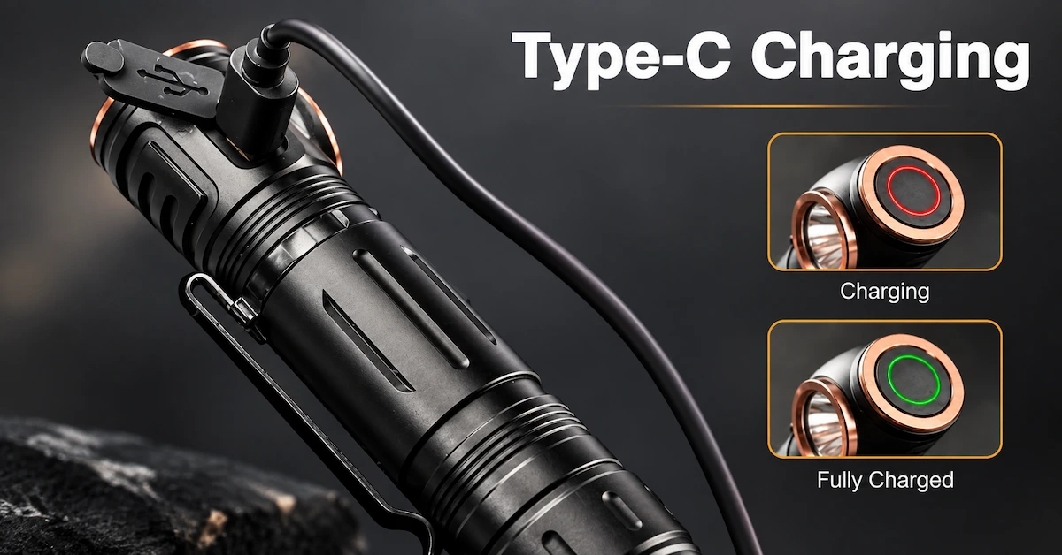 Magnetic work light Type-C charging status