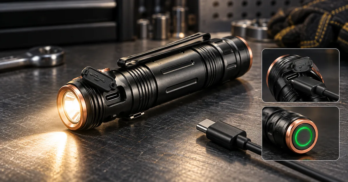 Magnetic work light charging port detail