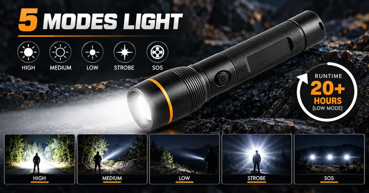 Tactical flashlight with five lighting modes