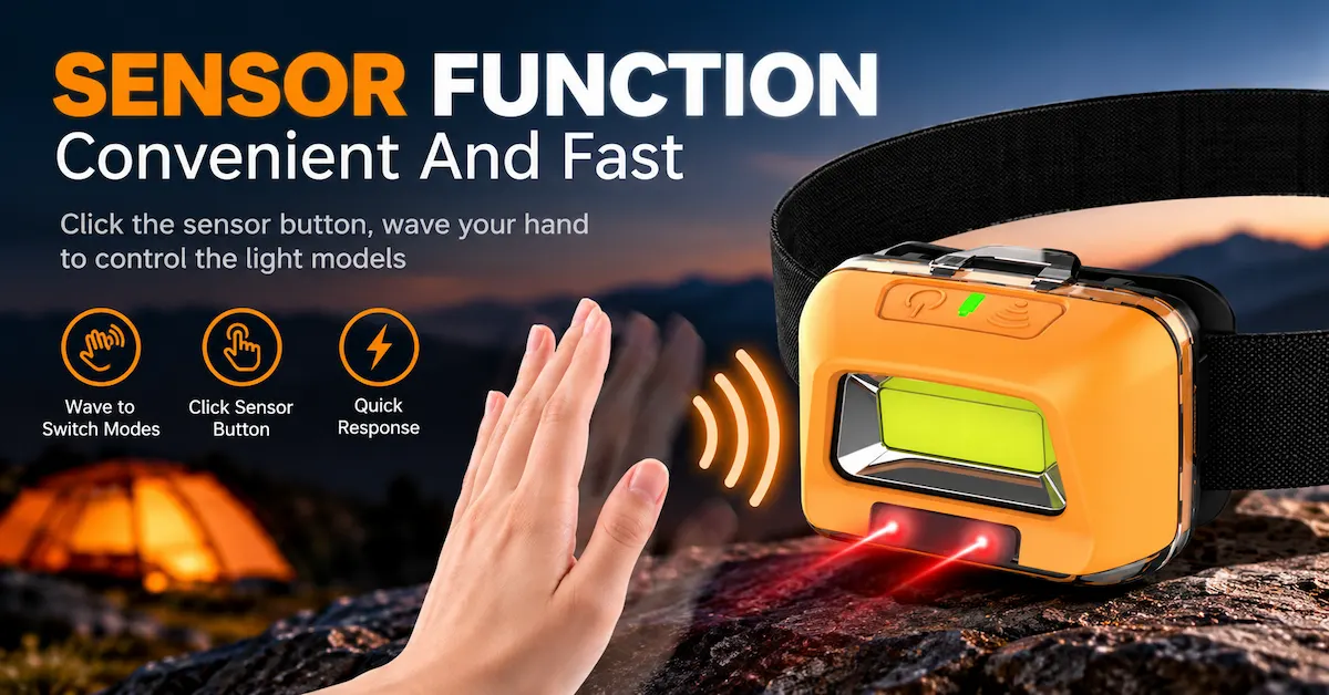 LED headlamp with hands-free motion sensor mode