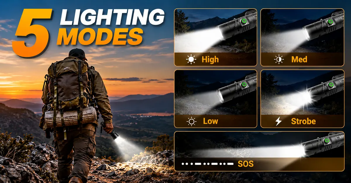 LED Flashlight Five Modes for Mountain Hiking