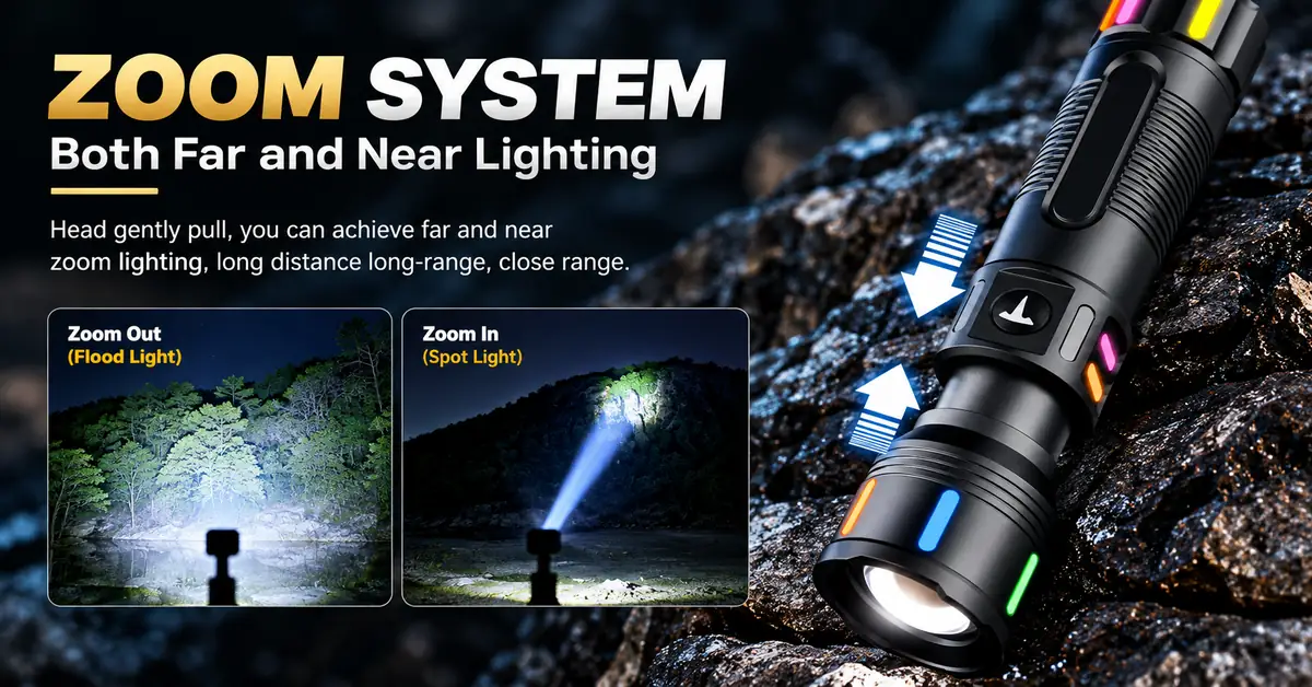 Zoomable LED Flashlight with Spot Flood Beams