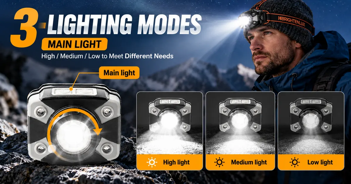 Motion Sensor Headlamp with Three Light Modes